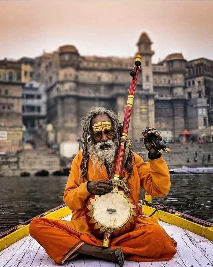 Sadhu on Holy Ganges Boat in Varanasi