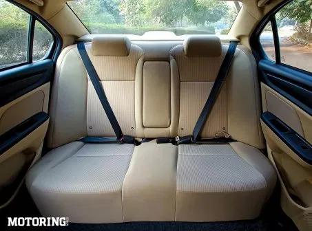 Honda Amaze comfortable passenger cabin seats with AC and dual tone upholstery