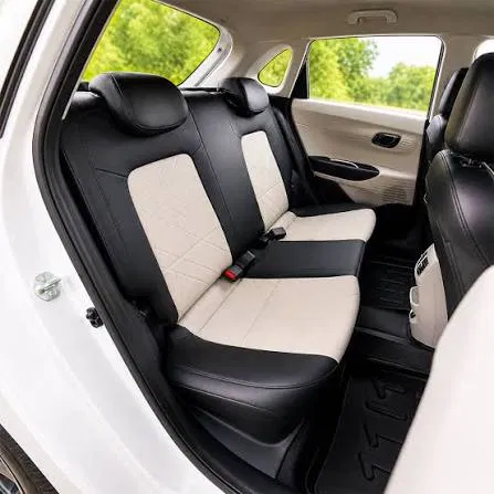 Interior passenger cabin of modern Hyundai taxi with comfortable legroom and pristine seating