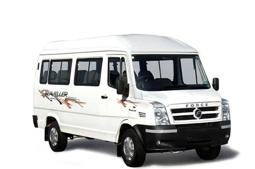 Force 17 seater commercial Tempo Traveller tour cab front three quarter angle