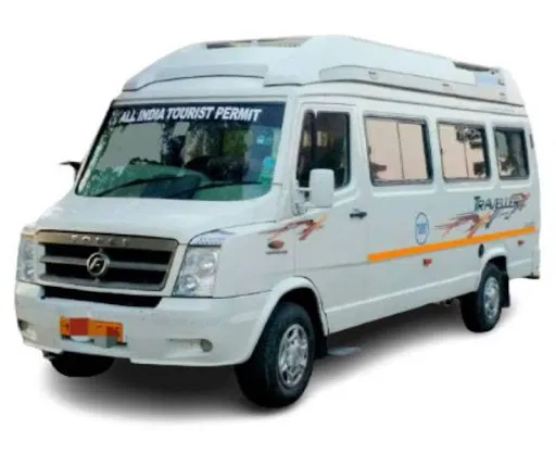 White Force 20-seater commercial passenger van parked in Varanasi